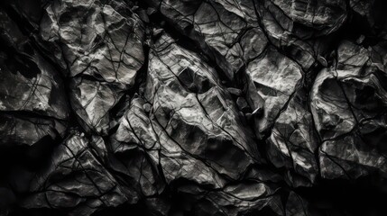 Black white rock texture with cracks and veins. Close-up rock texture wallpaper background. Generative AI.