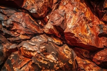 Bright red brown stone background. Golden rock texture wallpaper background.Generative AI.