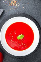 gazpacho tomato cold soup meal food snack on the table copy space food background rustic top view 