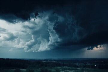 Obraz na płótnie Canvas Dark blue sky. Thunderclouds. Dramatic sky wallpaper background. Generative AI.