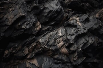 Dark rock background. Black stone texture. Dark brown rough rock texture wallpaper background. Generative AI.