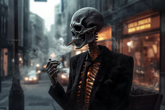 Skeleton smoking suit. Generate Ai