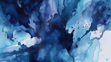 Hand drawn abstract watercolor. Navy blue aquarelle wallpaper background.Generative AI.