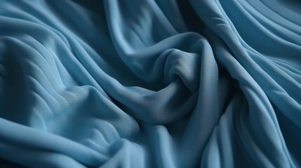 Light blue fabric background. Soft wavy folds fabric wallpaper background. Generative AI.