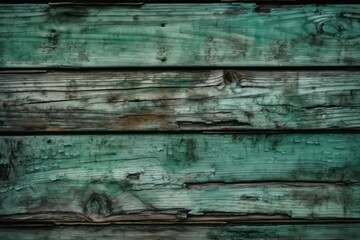 Old painted wood planks green background. Long banner with copy space.. Generative AI.