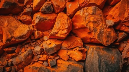 Orange red background. Toned mountain texture. Close-up orange stone texture wallpaper background. Generative AI.