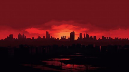 Fototapeta na wymiar Red sunset over the city. Black red abstract background. Generative AI.