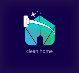 Creative clean company home logo. Unique color transitions. Unique cleaned house logo template. vector