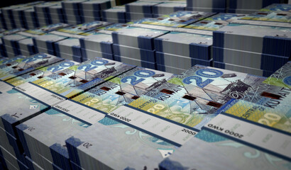 Kuwait Dinar money banknotes pack 3d illustration - obrazy, fototapety, plakaty