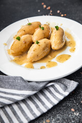 quenelles mushroom sauce meal food snack on the table copy space food background rustic top view