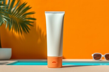 Sunscreen tube lotion background. Generate Ai