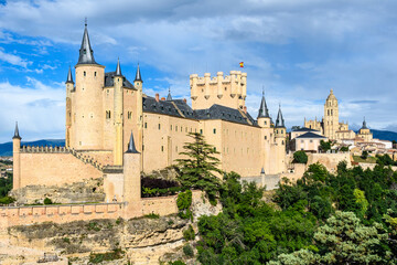 Exterior view of the Alcázar of Segovia, Spain on a sunny day