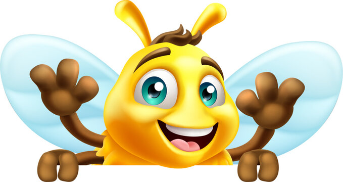 A honey or bumble bee cartoon bumblebee cute cartoon mascot peeking over a sign