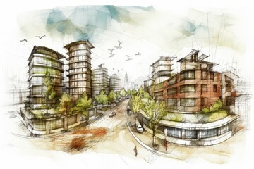 Eco city sketch friendly. Generate Ai