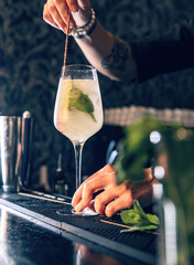 Bartender is stirring cocktails