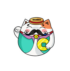 lucky cat cartoon graphics barber shop design.