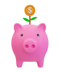 3d minimal money-saving concept. money depositing. money investment. future investment. piggy bank with coin tree. 3d illustration.