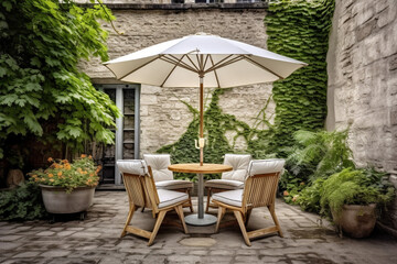 Obraz premium Patio with garden furniture and parasol