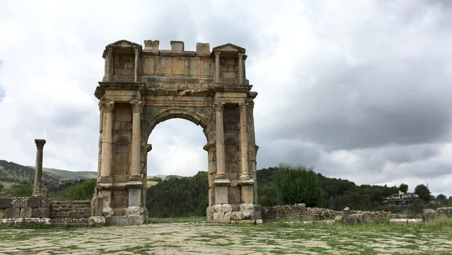 The Arch of Caracalla in the ancient Roman city of Cuicul. UNESCO world heritage site. Djemila, Setif, Algeria