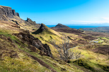 Beautiful panorama view of Quiraing, Scotland, Isle of Skye