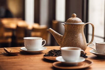 Fototapeta premium cups of tea and teapot, generative ai
