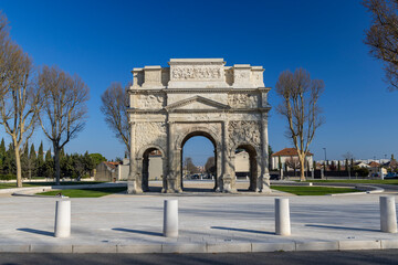 Fototapeta na wymiar Roman triumphal arch, Orange, UNESCO world heritage, Provence, France