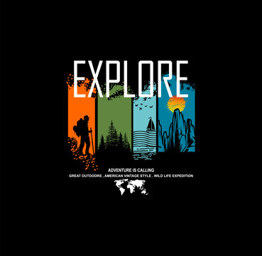 Explore Typography T SHIRT Concept Outdoor Adventure . 