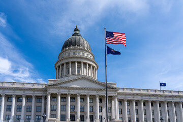 Utah State Capitol on Capitol Hill in Salt Lake City, Utah, USA - May 12, 2023. The Utah State Capitol is the house of government for the U.S. state of Utah. 