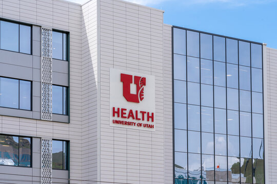 University Of Utah Health Sign On The Building At University Of Utah Hospital In Salt Lake City, Utah, USA - May 12, 2023. University Of Utah Health Is A University Health Care System.  