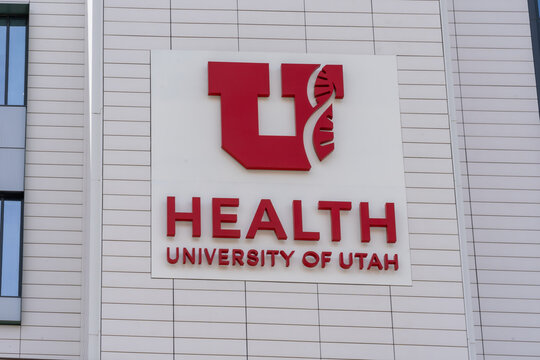 University Of Utah Health Sign On The Building At University Of Utah Hospital In Salt Lake City, Utah, USA - May 12, 2023. University Of Utah Health Is A University Health Care System.  