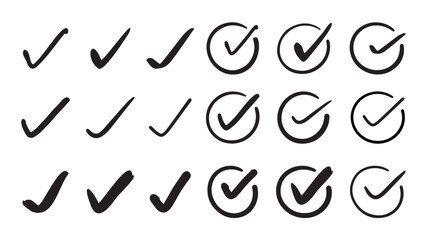 check mark icon set. Black color check mark symbol.