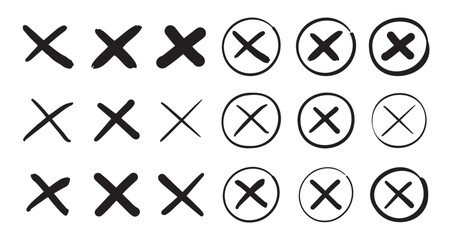 Black color wrong mark symbol set. Cross wrong mark icon. © kaisorn