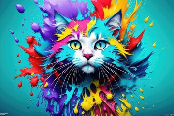 illustration of abstract cat splash painting, generative ai