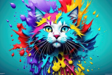 illustration of abstract cat splash painting, generative ai