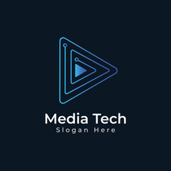 Media tech logo design vector template with technology Play icon symbol.