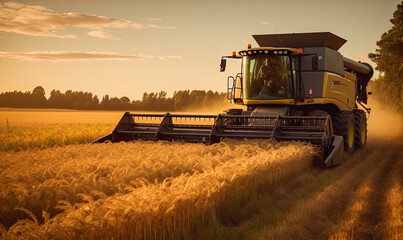 Obraz premium harvest, large agricultural machines work in the field, ai generative