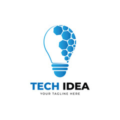 Technology logo with light bulb vector template