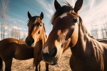 Mustangs Roaming Free in Nature's Canvas. Generative AI