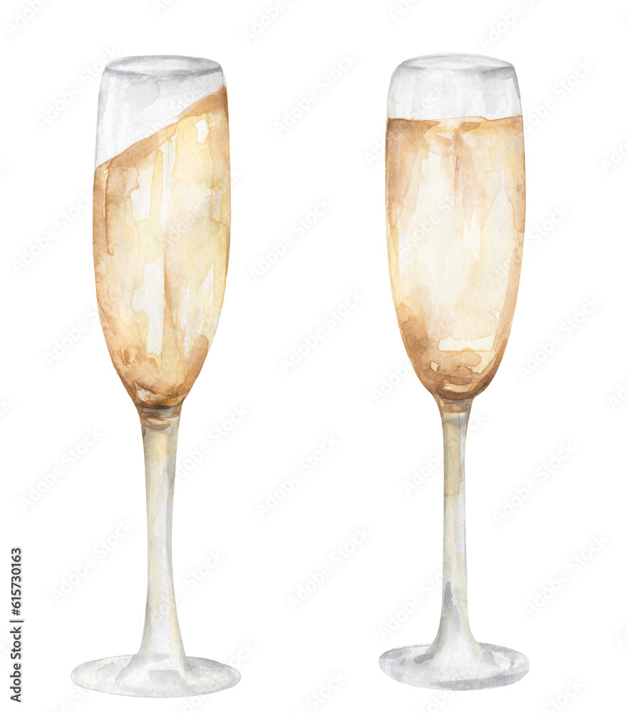 Wall mural watercolour glasses of champagne clipart. watercolor food illustration, beverages clip art