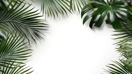 Fototapeta na wymiar Palm leaves on the simple white background promo banner Created With Generative AI Technology