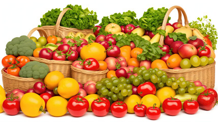 Illustration of vegetables and fruits in a bowl on the table, healthy nutrition and abundance, juicy bright fruits as sunny accents, and fresh vegetables that embody nature's nutrition, Generative AI