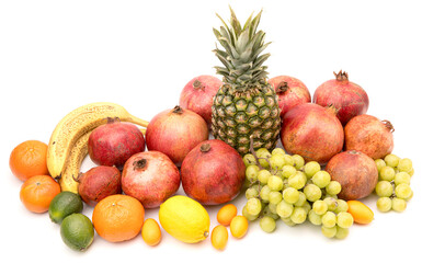Tropical fruits on a white background