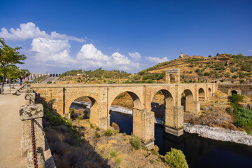 Alcantara bridge (Puente de Alcantara) Roman bridge,  Alcantara, Extremadura, Spain - obrazy, fototapety, plakaty