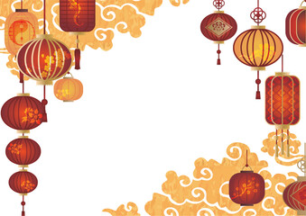 中華風の提灯飾りフレーム枠背景 © ken