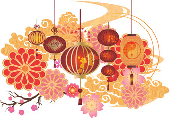 中華風の提灯飾りフレーム枠背景 © ken