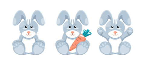 Cartoon doll rabbit for kids on isolated background, Vector illustration.