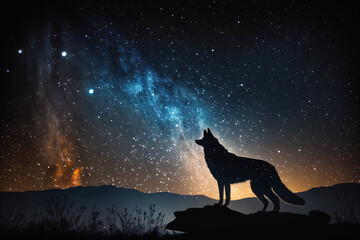 Wolf in the night. AI Generated
