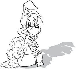 Drawing of a Smiling Bunny Bathing in a Bucket