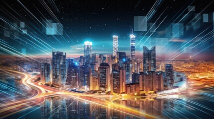 modern city at night digital background, high-technology megapolis, ai tools generated image