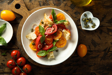 Traditional homemade bread salad with tomatoes	